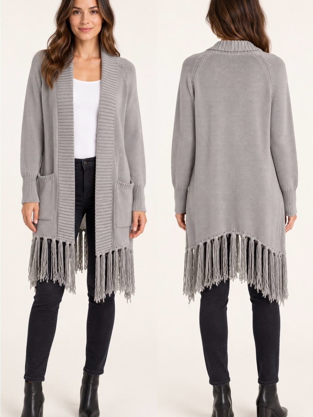 Young Fabulous & Broke Gray Fringe Open Front Cardigan Size M